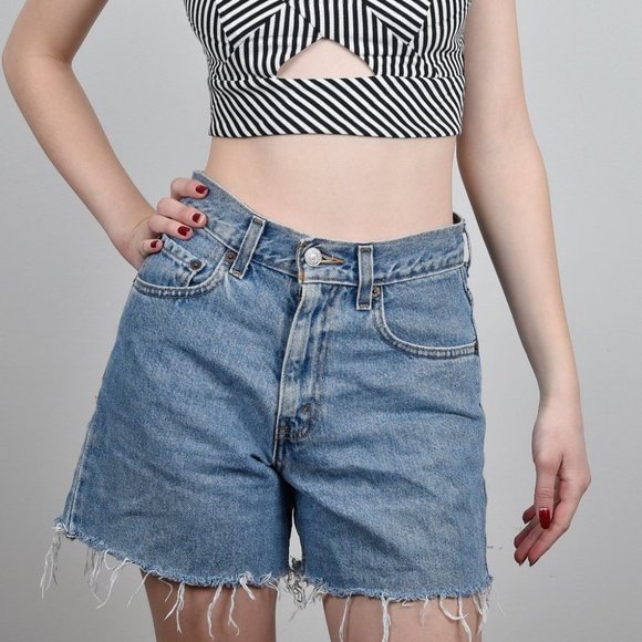 Levi's Pants - Vintage Y2K Levi's 569 Loose High Rise Raw Hem Denim Cut Off Jean Shorts 25.5